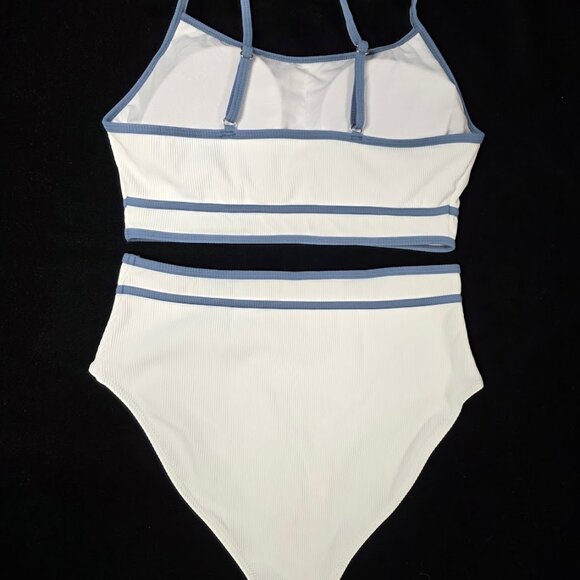 New Herseas High Waisted High Cut Ribbed Bikini Two Piece Swimsuit M - Picture 4 of 11